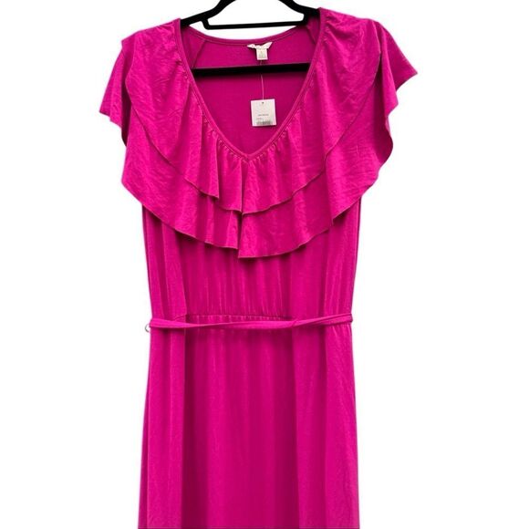 NWT Cato Women's Pink Ruffle Neckline Maxi Dress w/ Wrap Tie Size Large - Picture 3 of 7